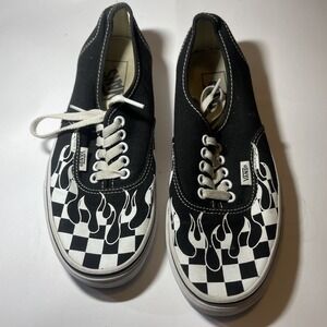 Vans Women Sz 8- Black/White Checkered Flames Low Skate Shoes